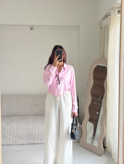 Pink Basic Crop Shirt