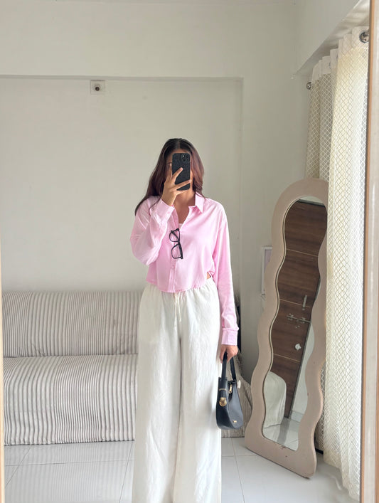 Pink Basic Crop Shirt