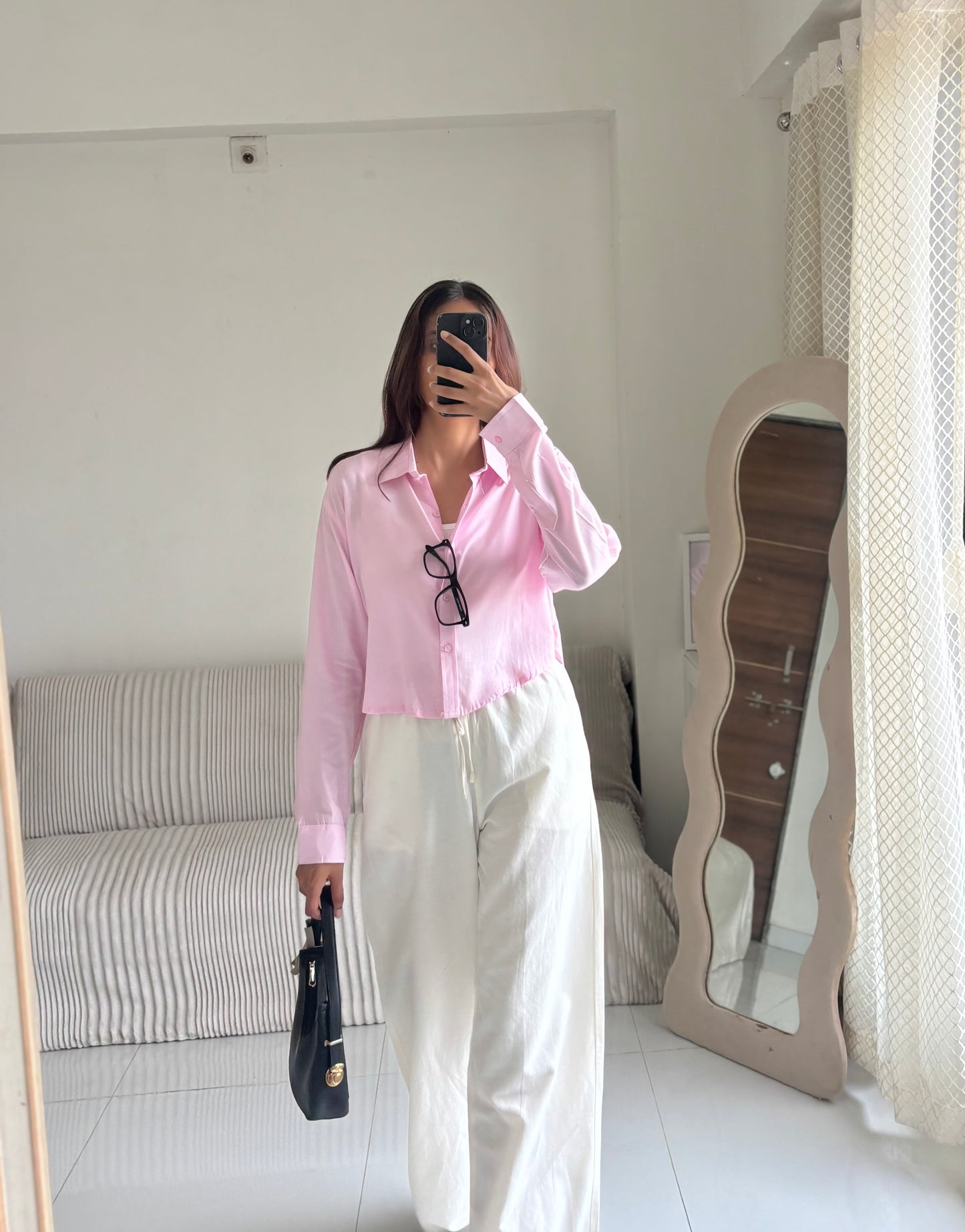 Pink Basic Crop Shirt