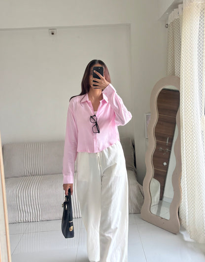 Pink Basic Crop Shirt