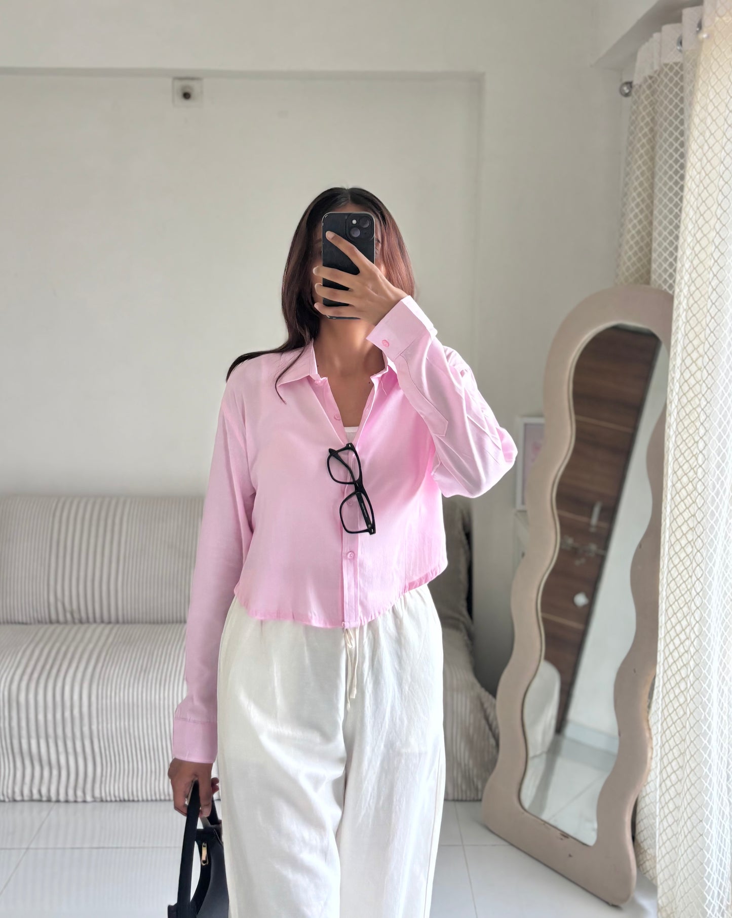 Pink Basic Crop Shirt