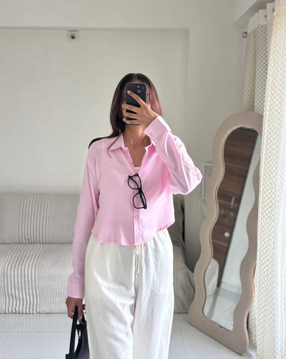 Pink Basic Crop Shirt
