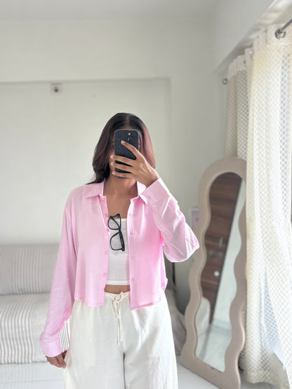 Pink Basic Crop Shirt