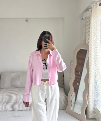 Pink Basic Crop Shirt