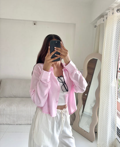 Pink Basic Crop Shirt