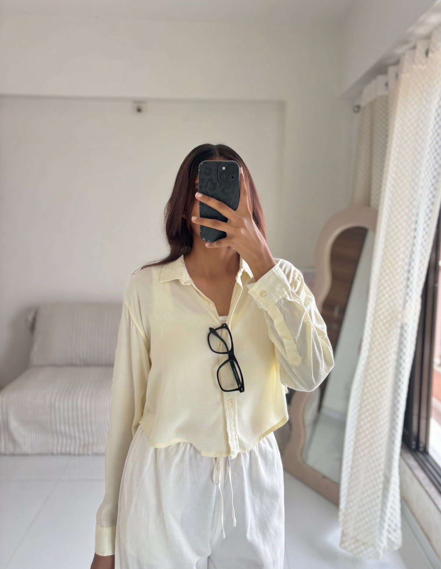 Butter Yellow Basic Crop Shirt