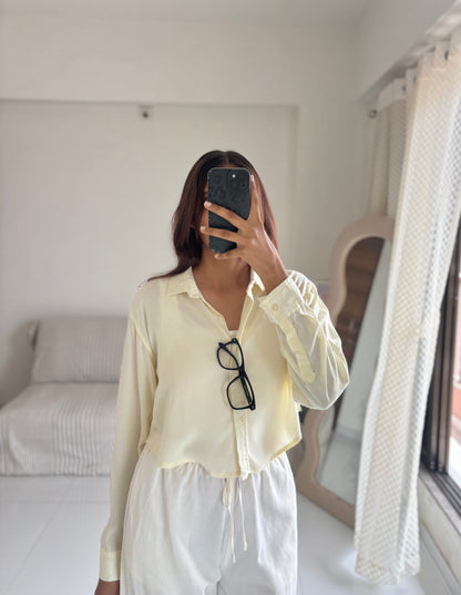 Butter Yellow Basic Crop Shirt