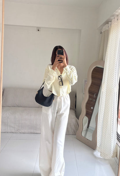Butter Yellow Basic Crop Shirt