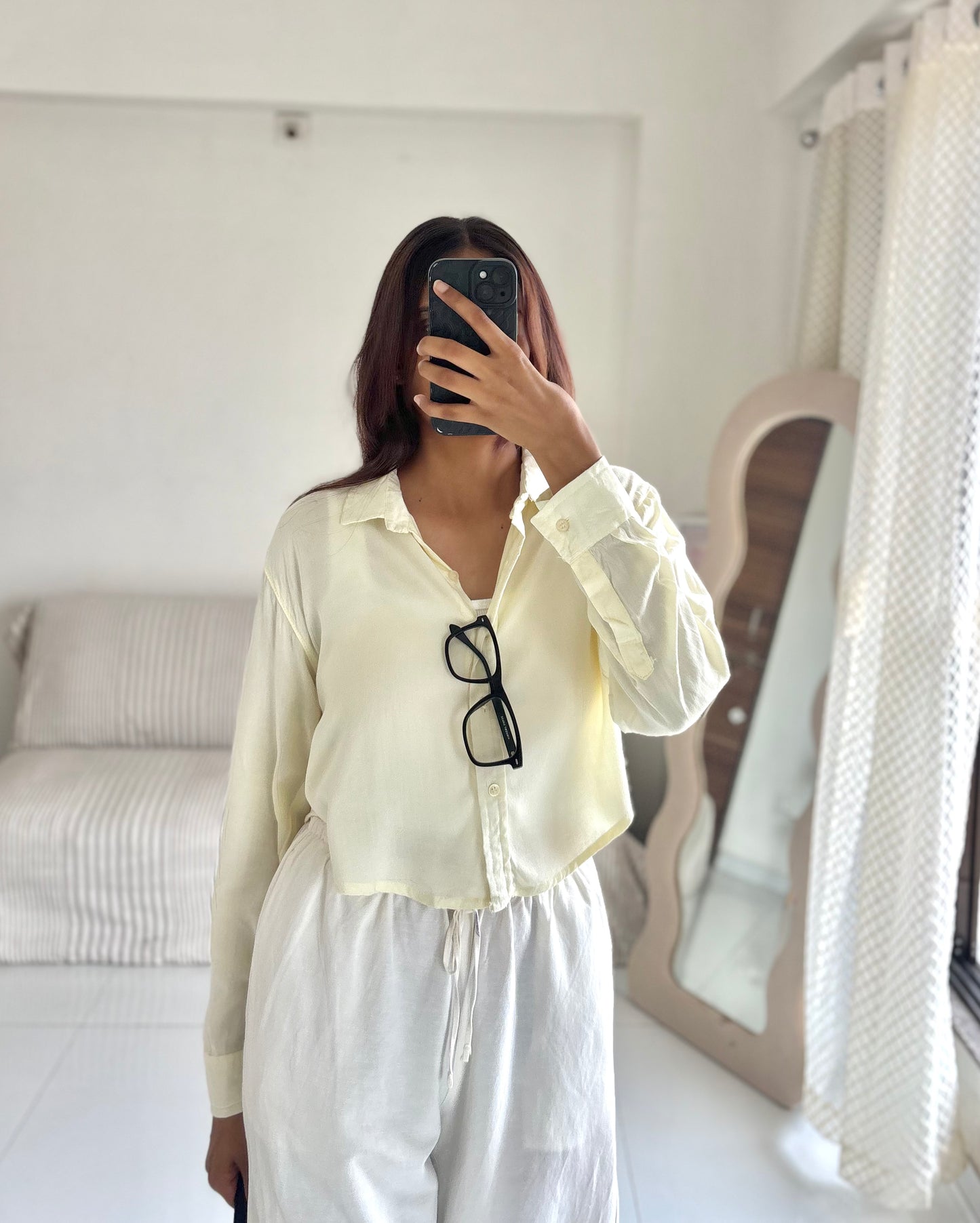 Butter Yellow Basic Crop Shirt