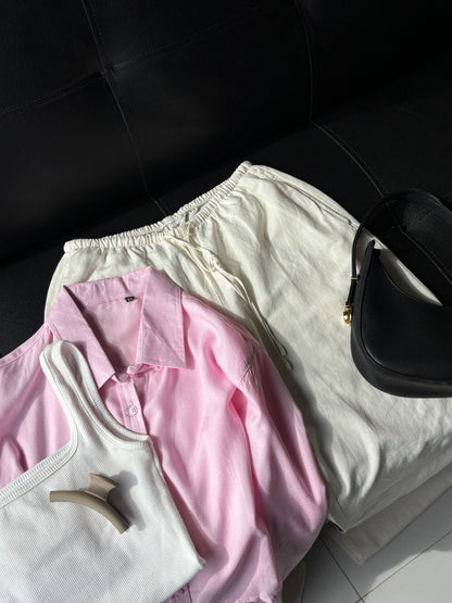Pink Basic Crop Shirt