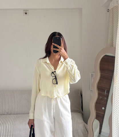 Butter Yellow Basic Crop Shirt