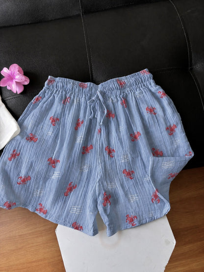 Blue Lobster Mul Cotton Shorts