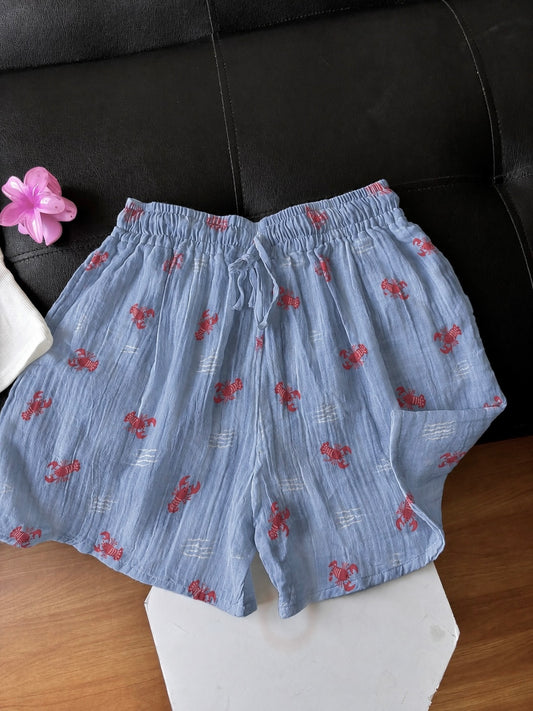 Blue Lobster Mul Cotton Shorts