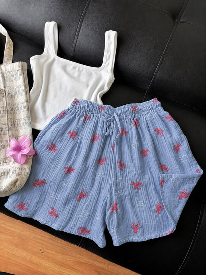 Blue Lobster Mul Cotton Shorts