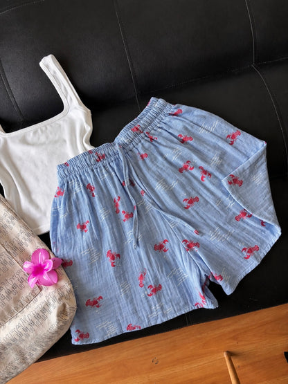 Blue Lobster Mul Cotton Shorts