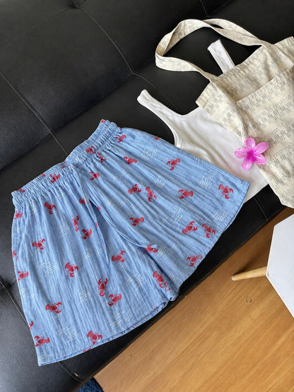 Blue Lobster Mul Cotton Shorts