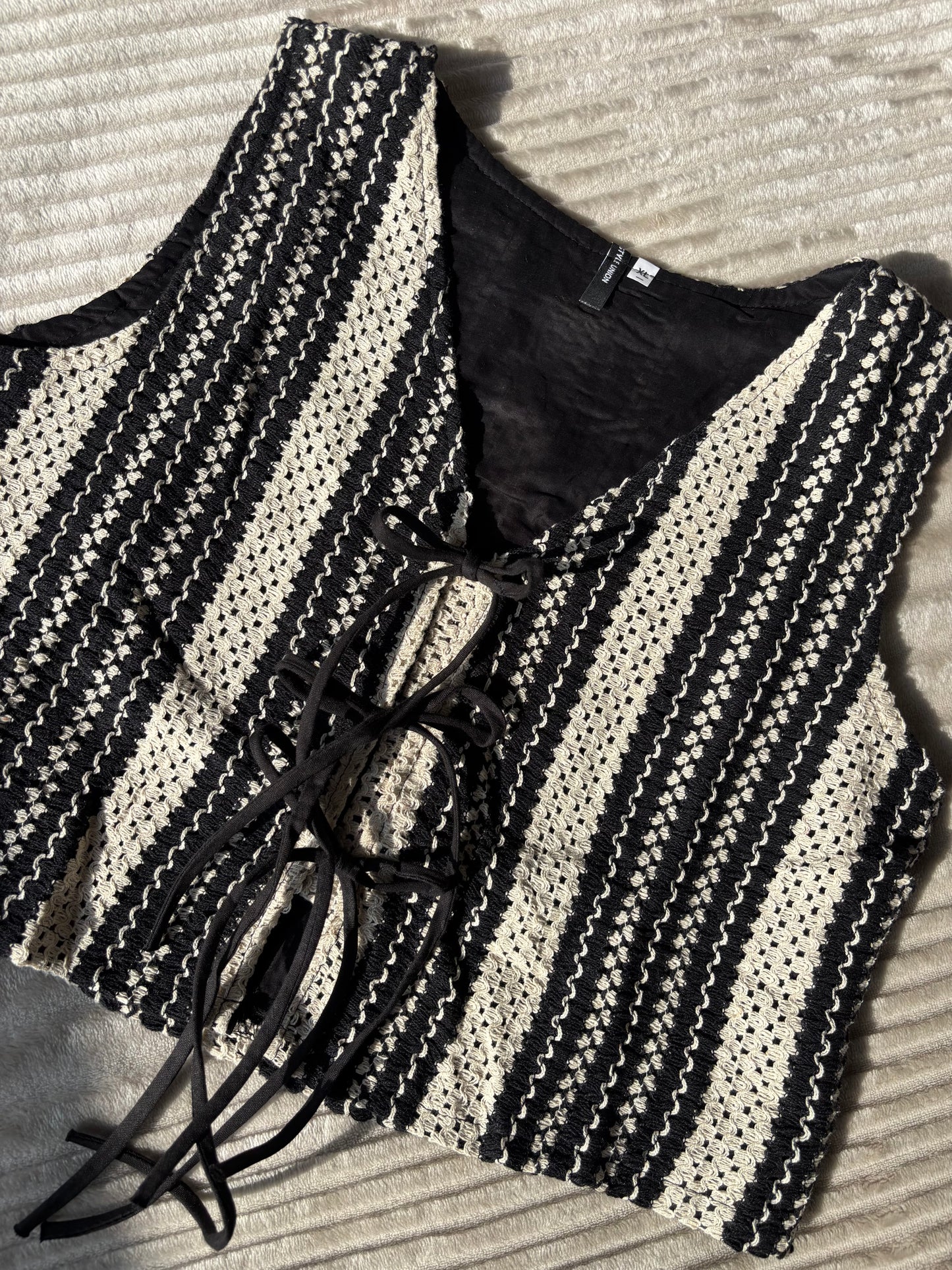 B&W Embroidered Tie Up Vest