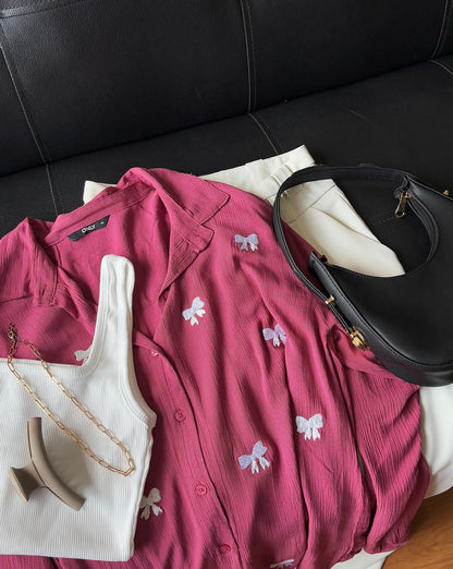Bow Embroidery Shirt (Pink)