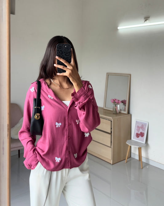 Bow Embroidery Shirt (Pink)
