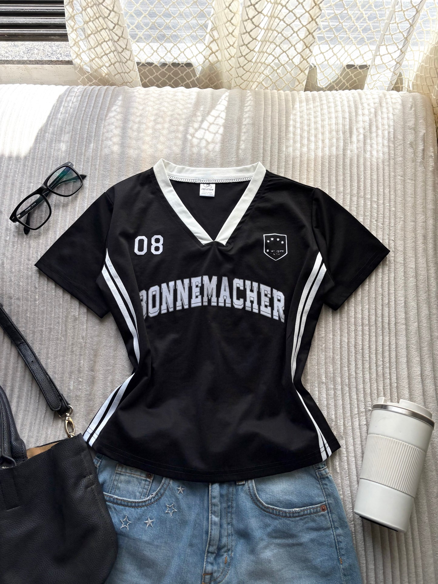 Black Varsity V-neck Jersey