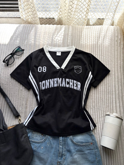 Black Varsity V-neck Jersey