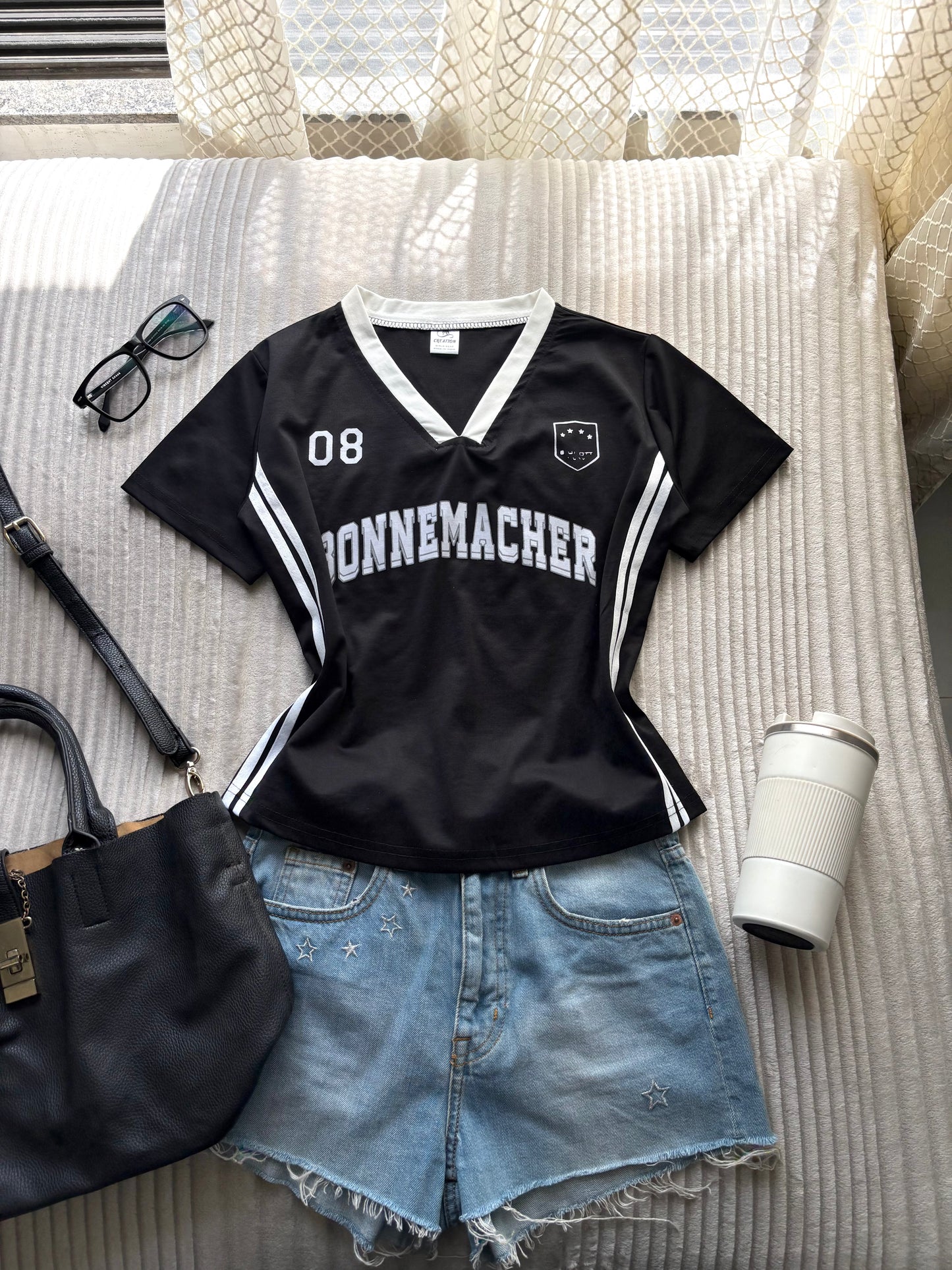 Black Varsity V-neck Jersey