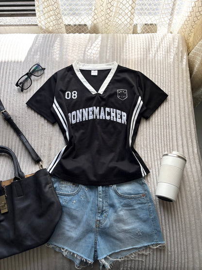 Black Varsity V-neck Jersey