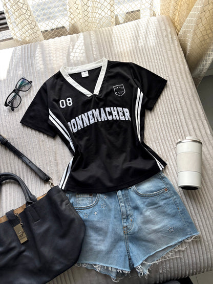Black Varsity V-neck Jersey
