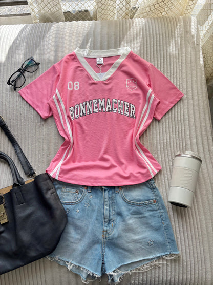 Pink Varsity V-neck Jersey