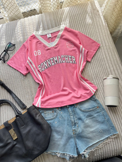 Pink Varsity V-neck Jersey