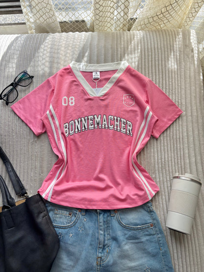 Pink Varsity V-neck Jersey