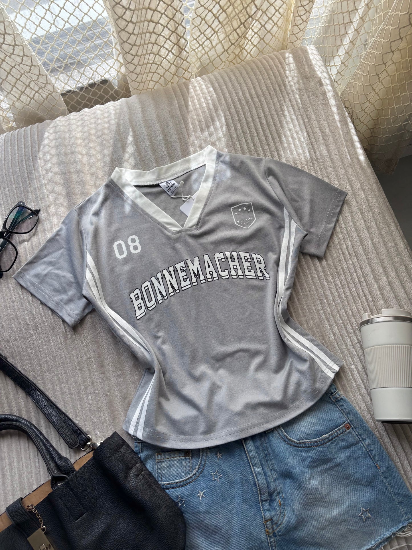 Ash Grey Varsity V-neck Jersey