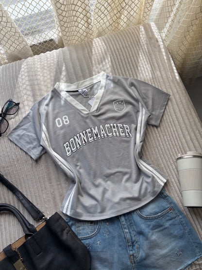 Ash Grey Varsity V-neck Jersey