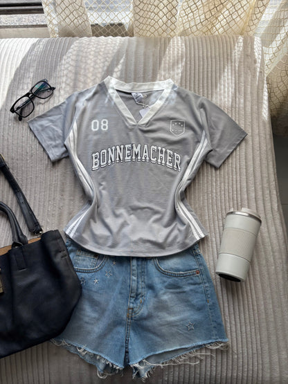 Ash Grey Varsity V-neck Jersey