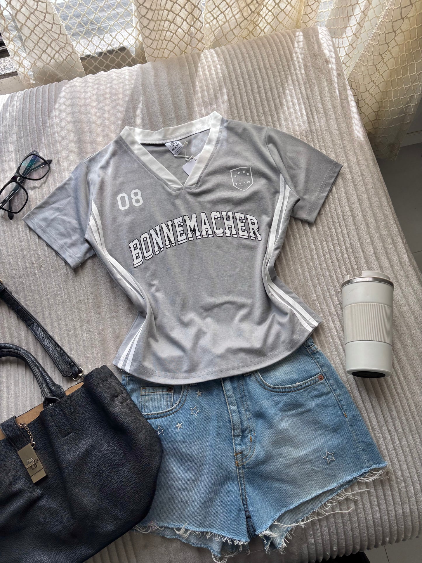 Ash Grey Varsity V-neck Jersey