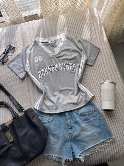 Ash Grey Varsity V-neck Jersey