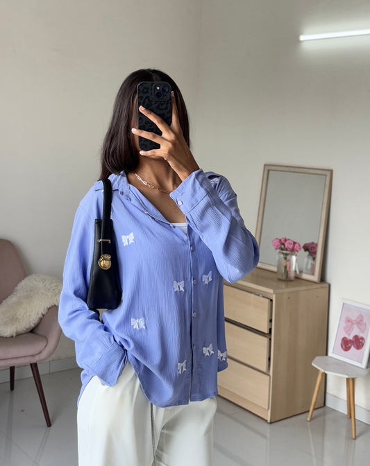 Bow Embroidery Shirt (Blue)