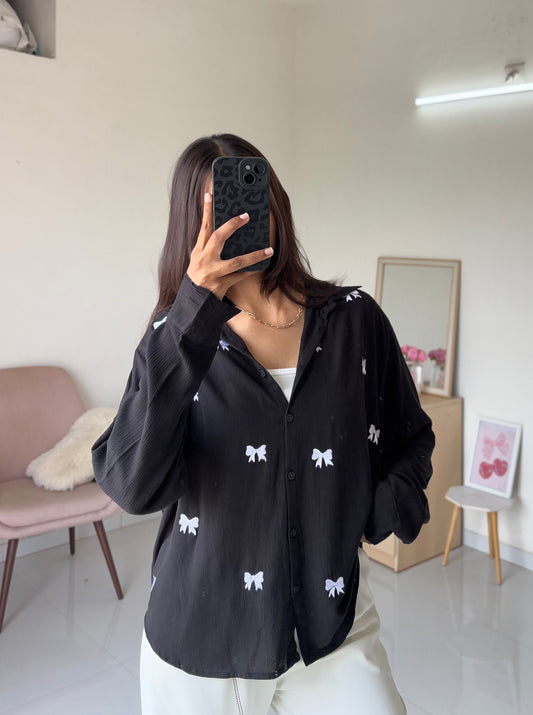 Bow Embroidery Shirt (Black)