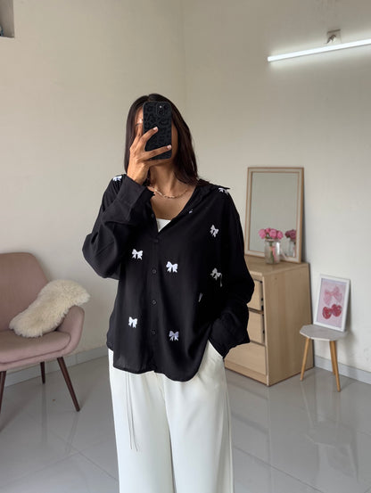 Bow Embroidery Shirt (Black)