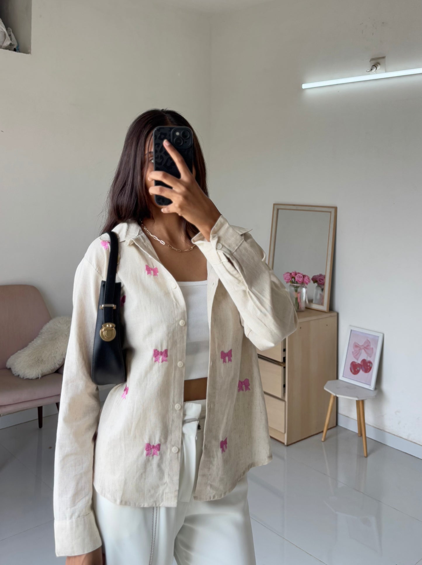 Bow Embroidery Shirt (Beige)