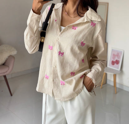 Bow Embroidery Shirt (Beige)