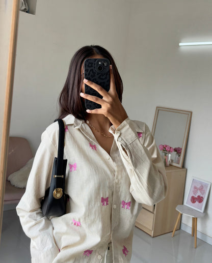 Bow Embroidery Shirt (Beige)