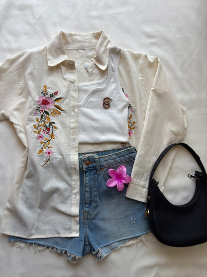 Off White Embroidery Shirt
