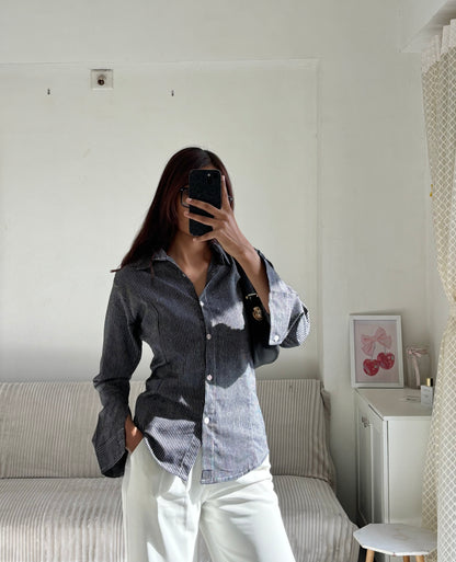Black & Grey Striped Fitted Shirt (Corset back)