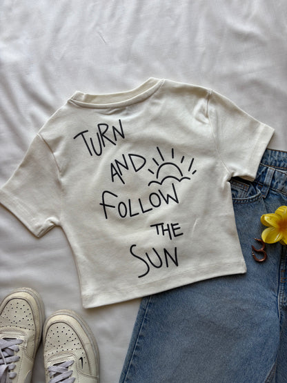 "Sun Flower" back print crop t-shirt