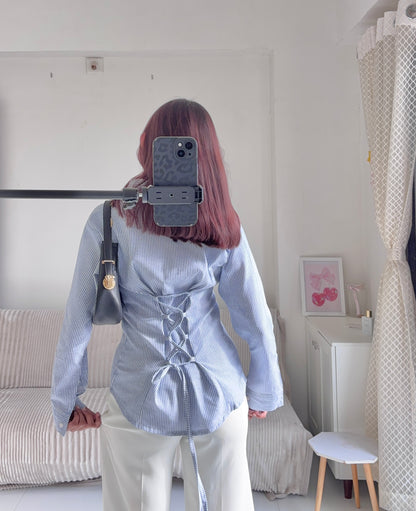 Blue & White Striped Fitted Shirt (Corset back)