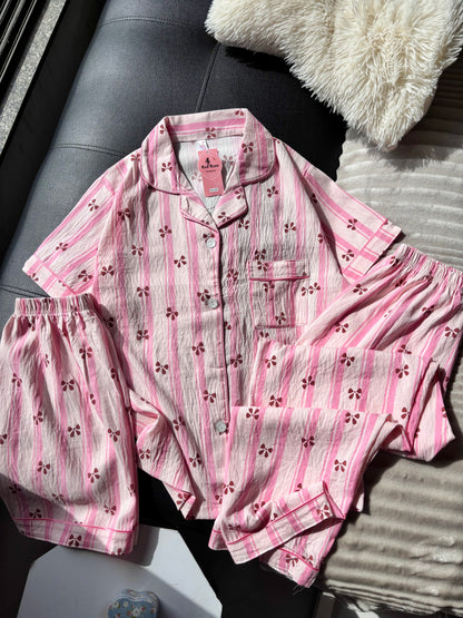 Rosy Stripes 3 Piece Night Suit