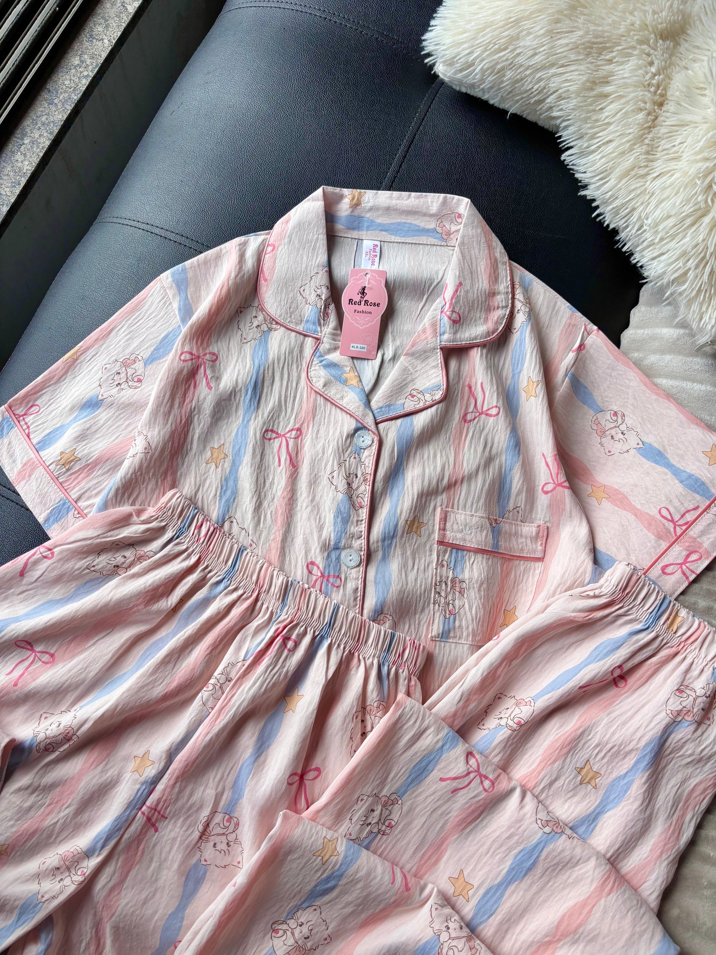 Pastel Ribbon 3 Piece Night Suit