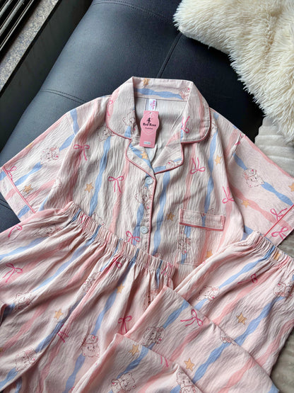 Pastel Ribbon 3 Piece Night Suit