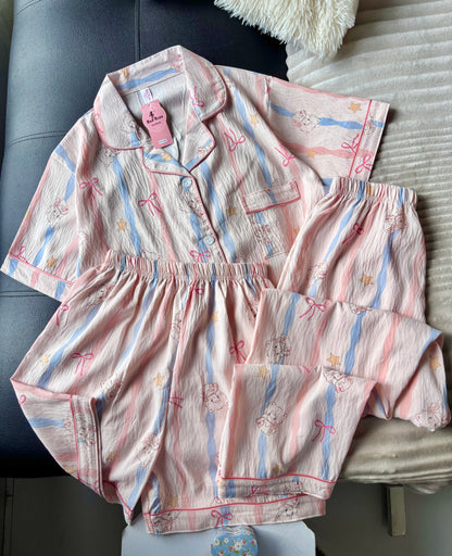 Pastel Ribbon 3 Piece Night Suit